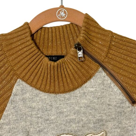 Harley Davidson Size Medium Metallic Gold Applique Mock Neck Ski Sweater - Picture 4 of 8